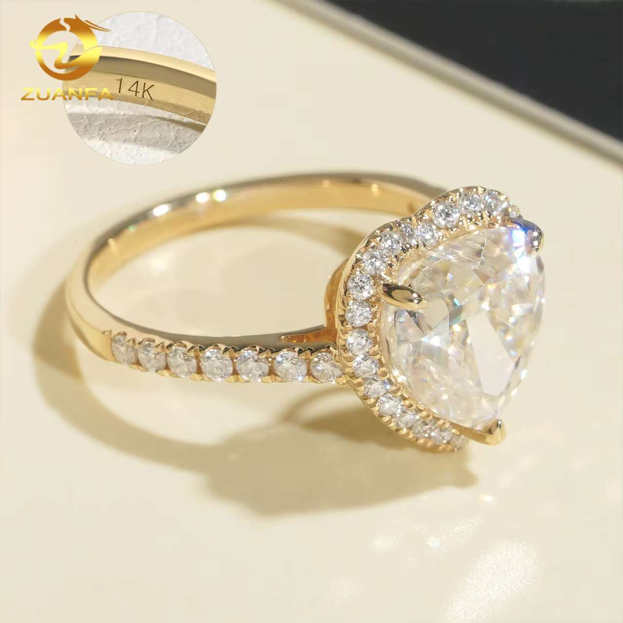 Pass Diamond Tester Hot Selling 3ct Rings 14k Gold Heart Moissanite Engagement Ring for Women