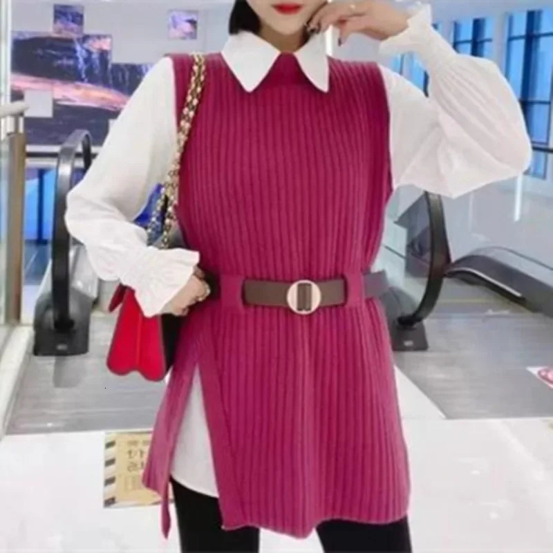 Womens Mid-Length Knitted Sweater Set Slimming Waist Tie Two-Piece Suite Spring Autumn Style Comfortable Breathable 250514