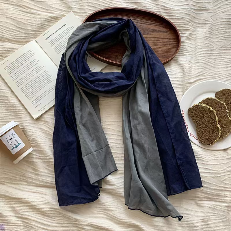 T706 headscarf pure cotton color matching scarf spring and summer new retro versatile ladies silk scarf pleated scarf knitted shawl