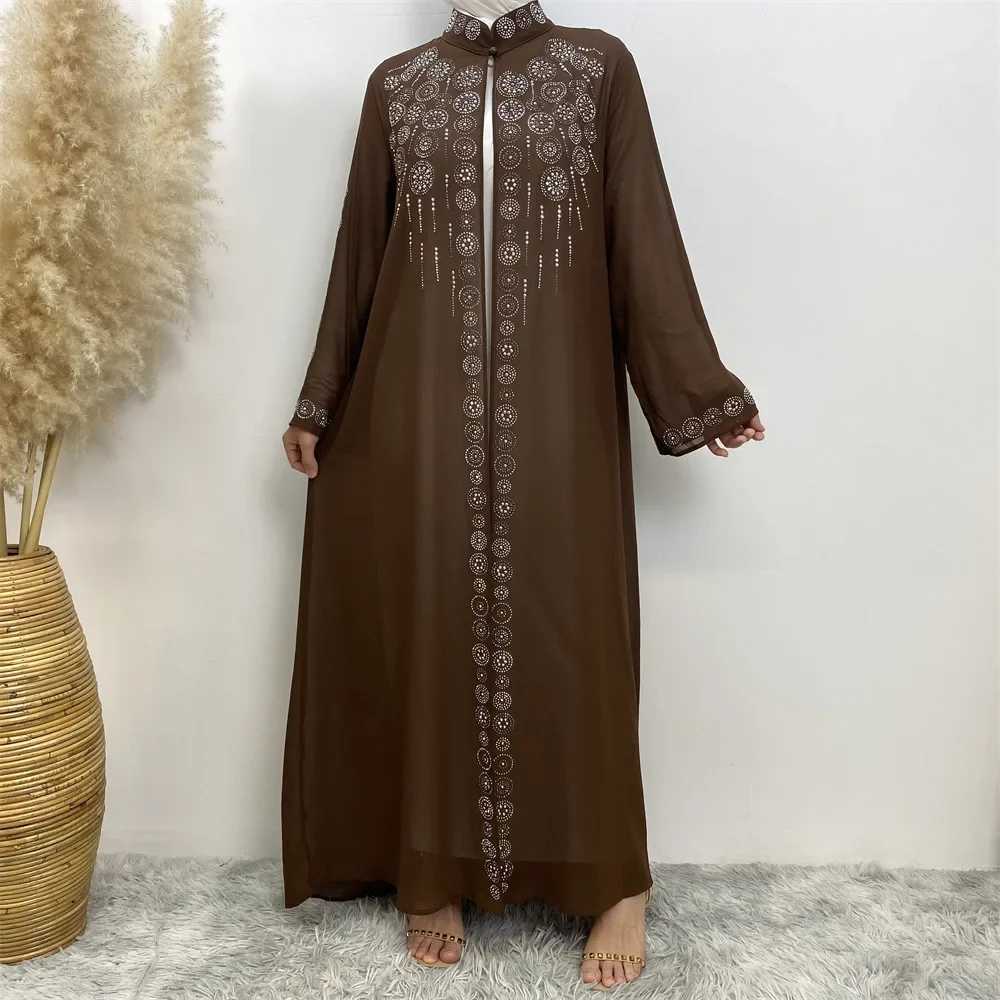 Diamond for Muslim Women Chiffon Open Cardigan Abaya Kimono Maxi Dress Turkey Dubai Arab Kaftan Eid Party Morocco Gowns Jalabiya X250514