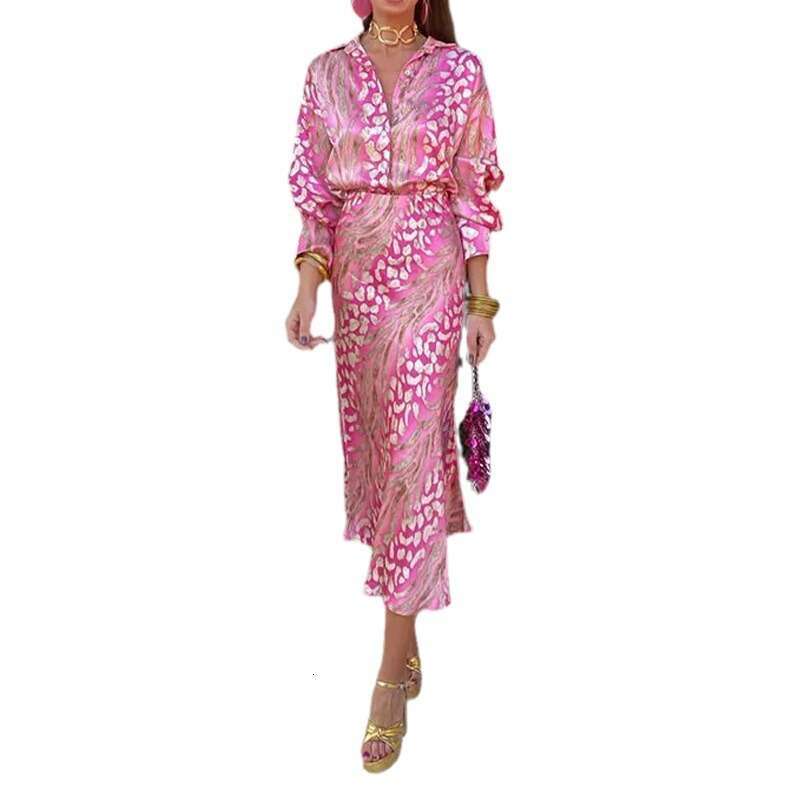 2025 Spring New Womens Printed Elegant Collar Long Sleeve Shirt High Waist Skirt Fashion Set for Women Fashion New Pattern Printing New Product New Ar