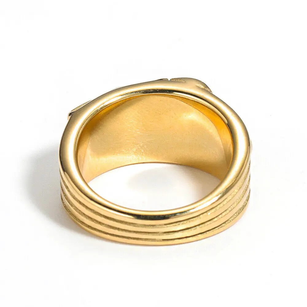 Mens Punk Fashion Jewelry 18K Gold Plated Stainless Steel Sword Ring Size 7-13 250509