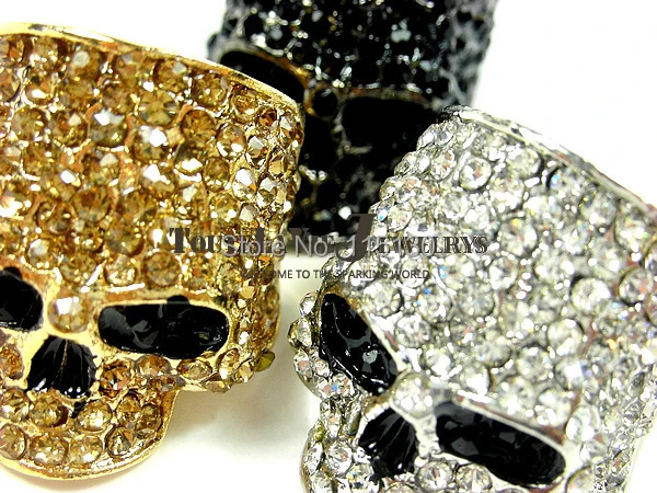 Skull Rings for Men Rock Punk Unisex Crystal Black/Gold Color Biker Ring Male Fashion Jewelry Wholesale 250509