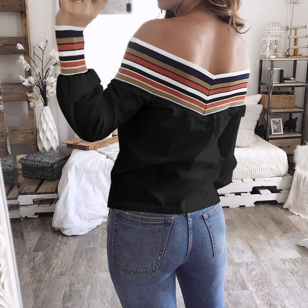 Sexy Off Shoulder Long Sleeve Women Tops And Blouses Spring Stripe Casual Blouse Womens Top Femme 250514