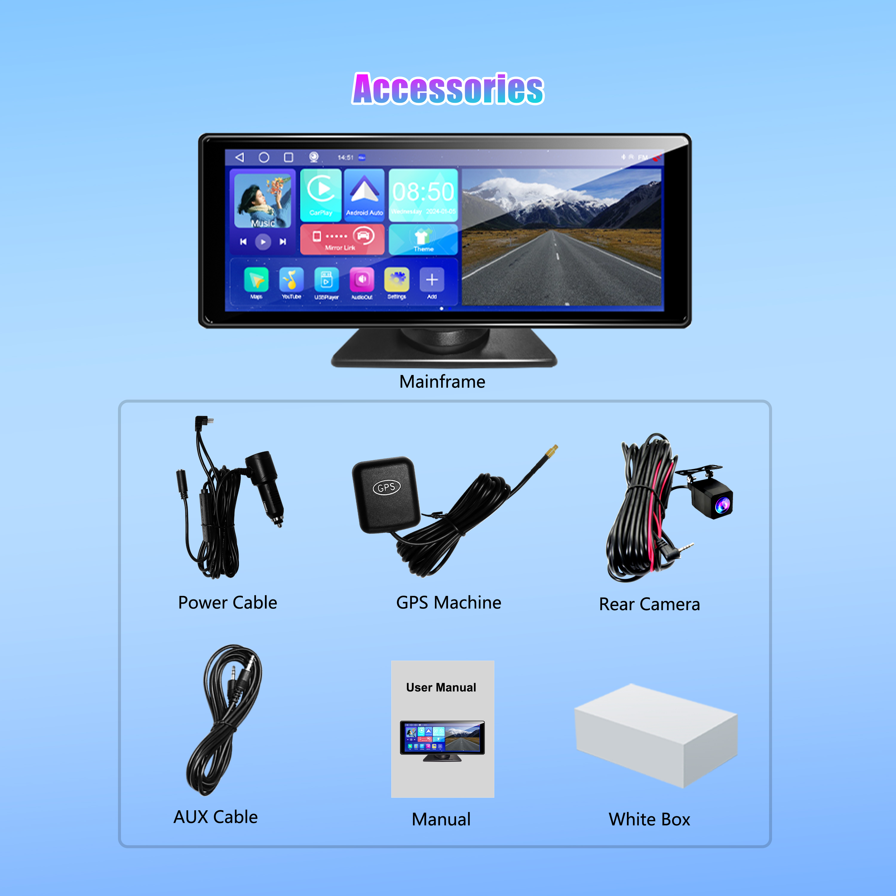 BY-CS105 10.26" Android 10 Car Display with Rear Camera Wireless CarPlay/Android Auto 2+32GB, WiFi & FM Transmitter OEM Support car screen factor