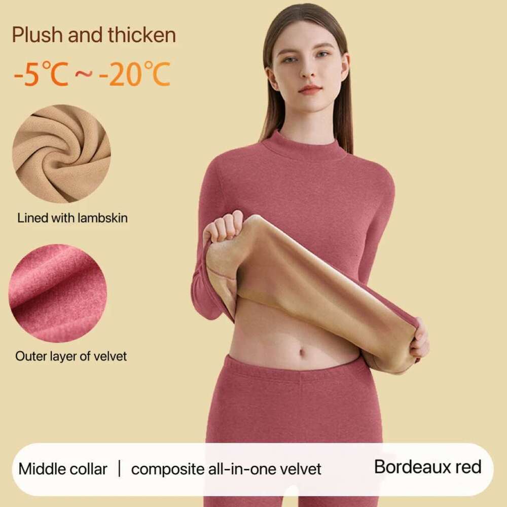1Set Ultra Thick Underwear Women Stand Collar Seamless Warm Lingerie Winter Long Sleeve Bottoming Thermal Clothing Sets Designer