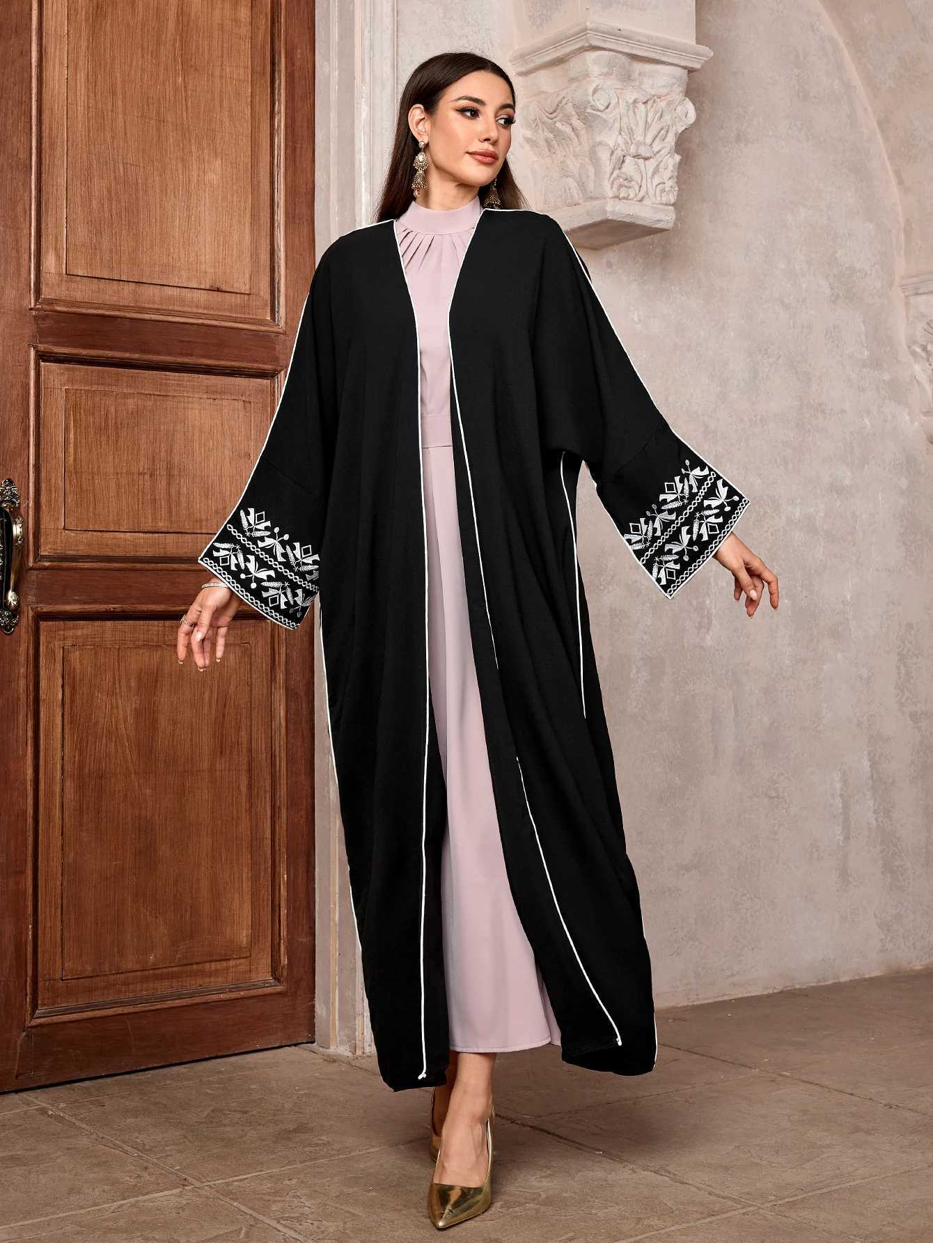 Embroidered Abaya Long Dress Kimono Coat Outwear Women Long Slve Loose Arabic Muslim Dubai Moroccan Caftan for Middle East X250514