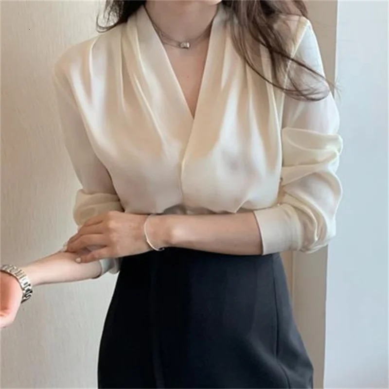 Women Spring Summer Style Blouses Shirts Lady Casual Long Sleeve V-Neck Solid Color Blusas Tops DF4980 250513