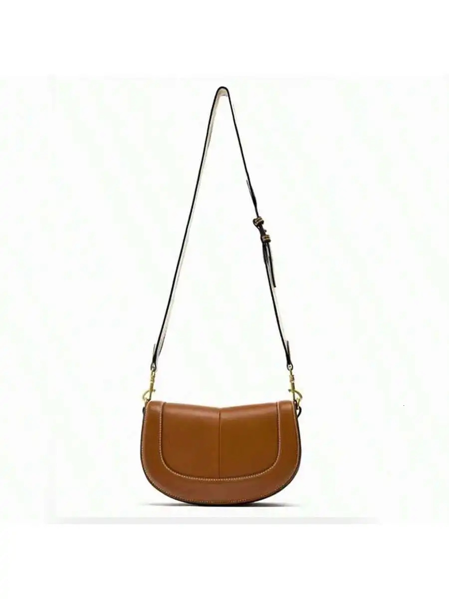 Brown premium wide shoulder strap single crossbody bag for commuting and leisure saddle women 250514