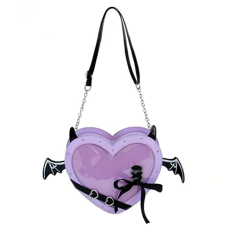 Y2k Aesthetic Punk Belt Gothic Wings Shoulder Handbags Kawaii Heart Bandage Bow Underarm Bag Transparent Fashion Sweet Ita Bags