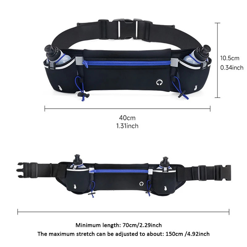 MenWomen Marathon Trail Running Waist Pack with 2Pcs Water Bottles Sports Fanny Fitness Dual Pocket Belt Bag 250514