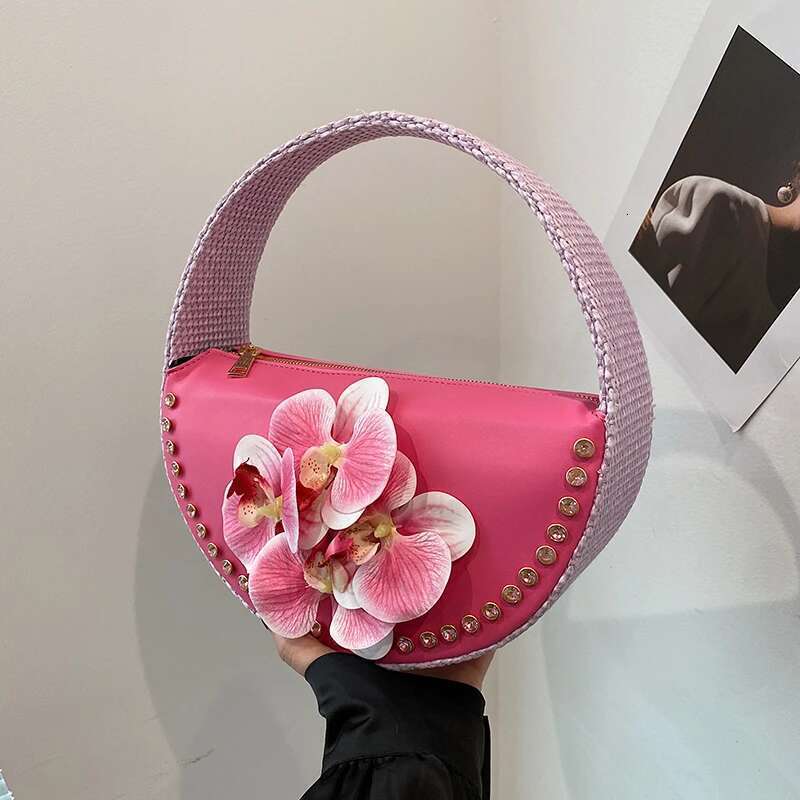 Evening Clutch Designer Floral Handbag Pink Wedding Party Purse Fashion Ladies Brand Semicircle Saddle Bag