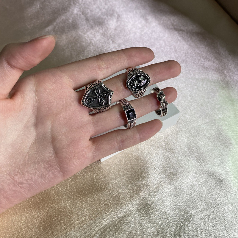 New Hip Hop Four Piece Cross Shield Totem Multi Element Ring