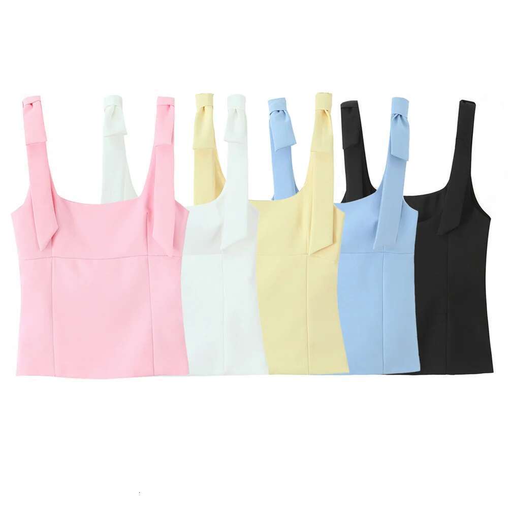PB&ZA 2025 Women's Multi Colored Square Neck Crop Tops Bow - Straps Design for a Cute and Stylish Look