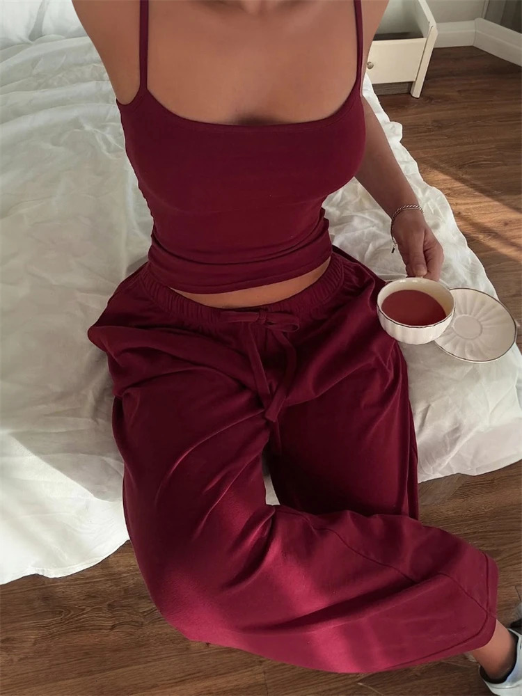 Absobe Sleeveless Backless Slim Tank Top Loose WideLeg Pants TwoPiece Casual Set For Women Chic Streetwear Solid Color Outfit 250514