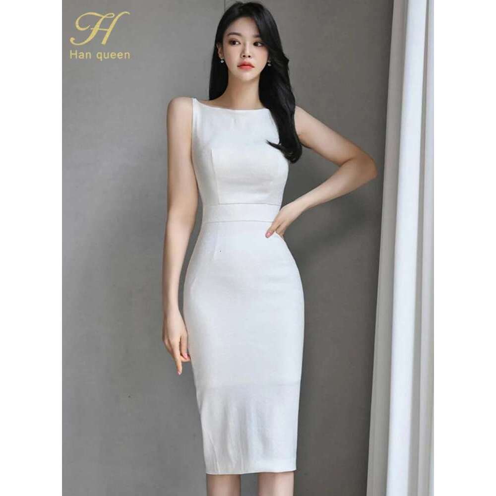 H Han Queen New Woman Clothing Slim White Sheath Pencil Summer Dress Office Party Elegant Dresses For Women Fashion Vestido