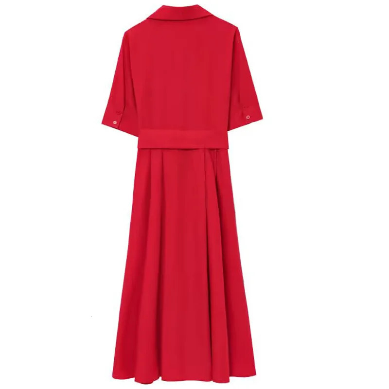 TRAF Red Womens Dress Short Sleeve Shirt Long Dresses For Woman Pleated Midi Casual Collared Holiday 088 250514