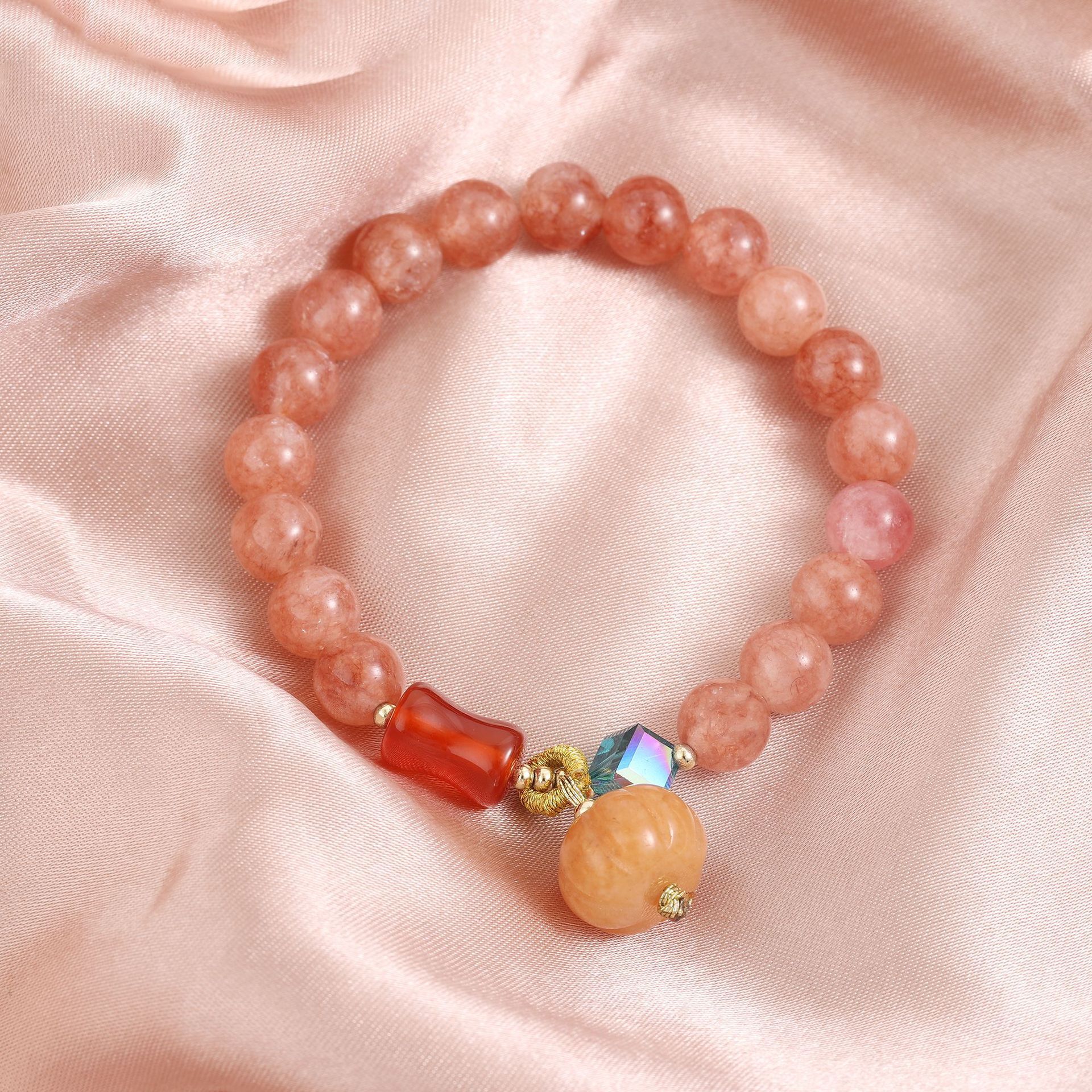 Straight Fashion Countryside Style Women's Beaded Agate Sun Stone Bracelet Simple Creative Pumpkin Pendant