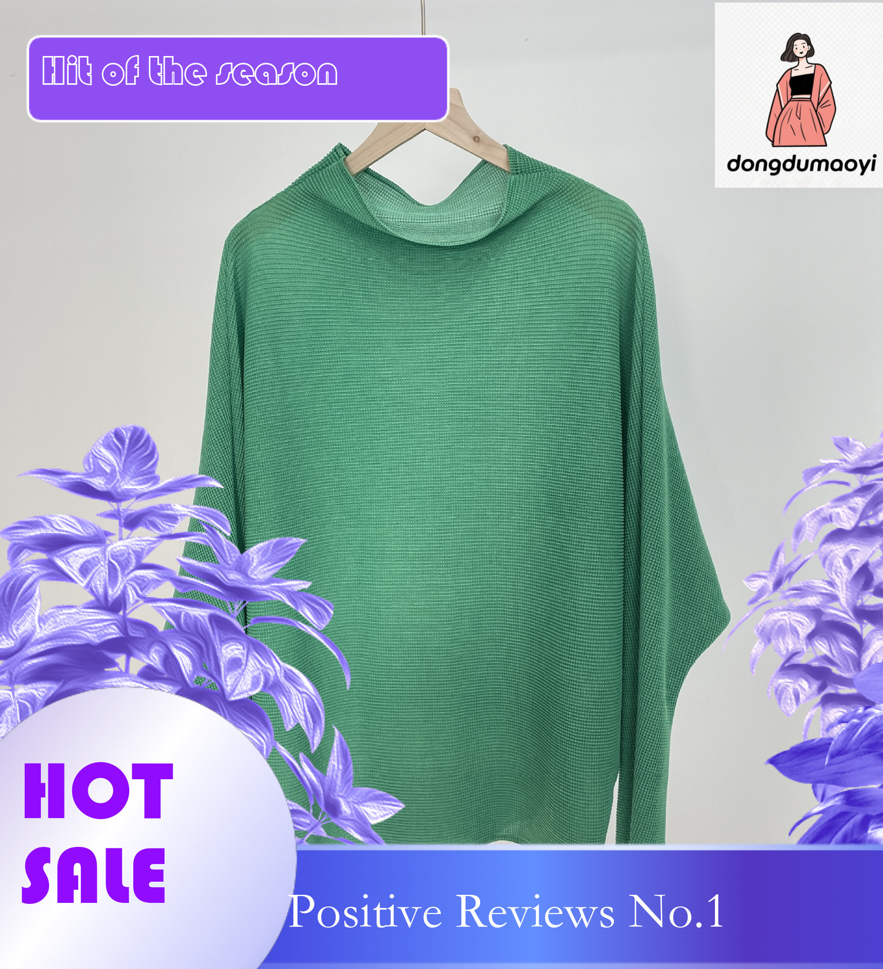 dongdumaoyi Miyake Bat Long Sleeve Top for Women 2024 Spring New Style Loose, Lazy, Versatile, Western Style, Slim and Wrinkled T-shirt