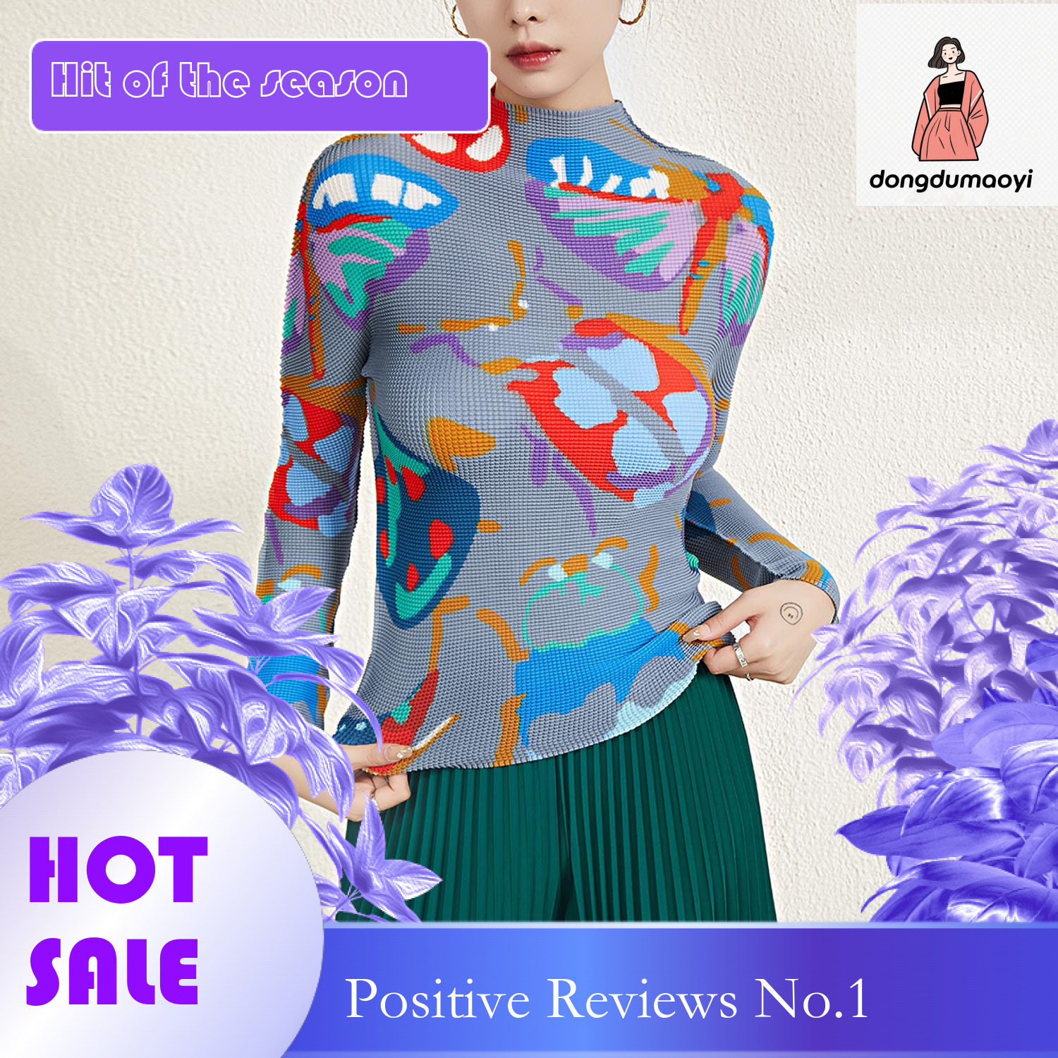 dongdumaoyi Counter quality pleated top women's spring new long sleeved color blocked slim fit and slimming temperament versatile elastic T-shirt