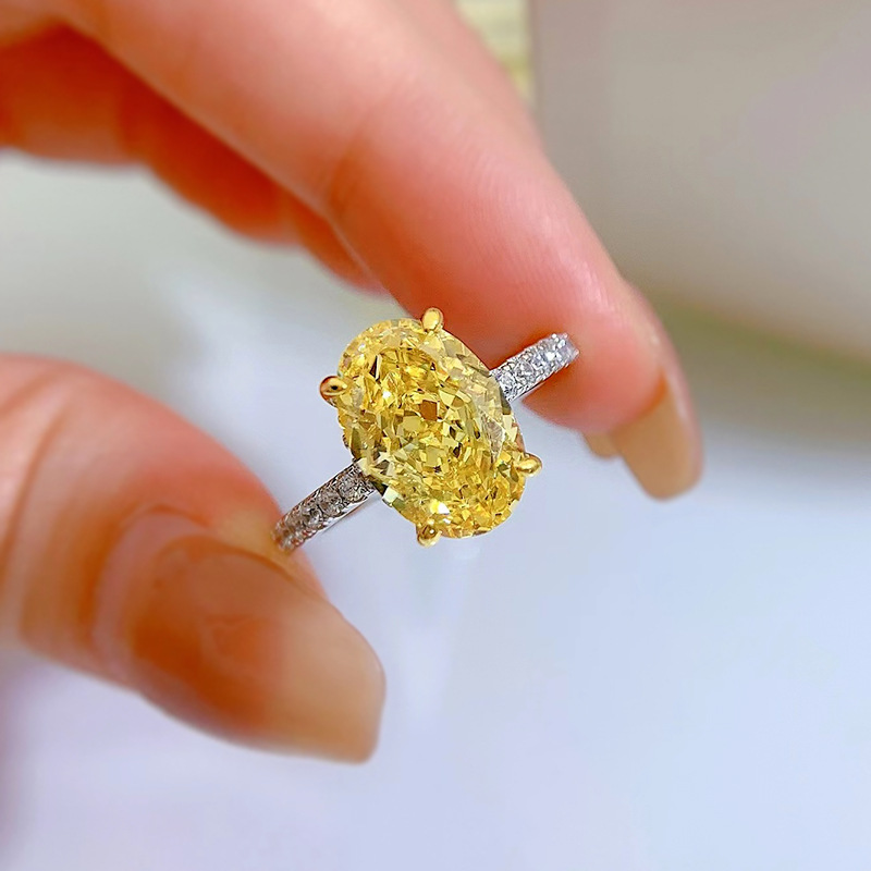 US Size 5-9 Sparkling Dove Egg Yellow Lab Moissanite Diamond Luxury Jewelry Soild 100% 925 Sterling Silver Gorgeous Lady Women Wedding Birde Ring For 