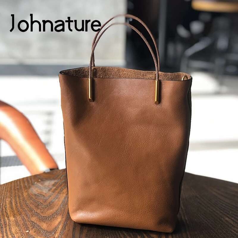 Johnature Simple Genuine Leather Women 2025 New Retro Nature Soft Cowhide Handbag Versatile Composite Bag Shoulder Bags