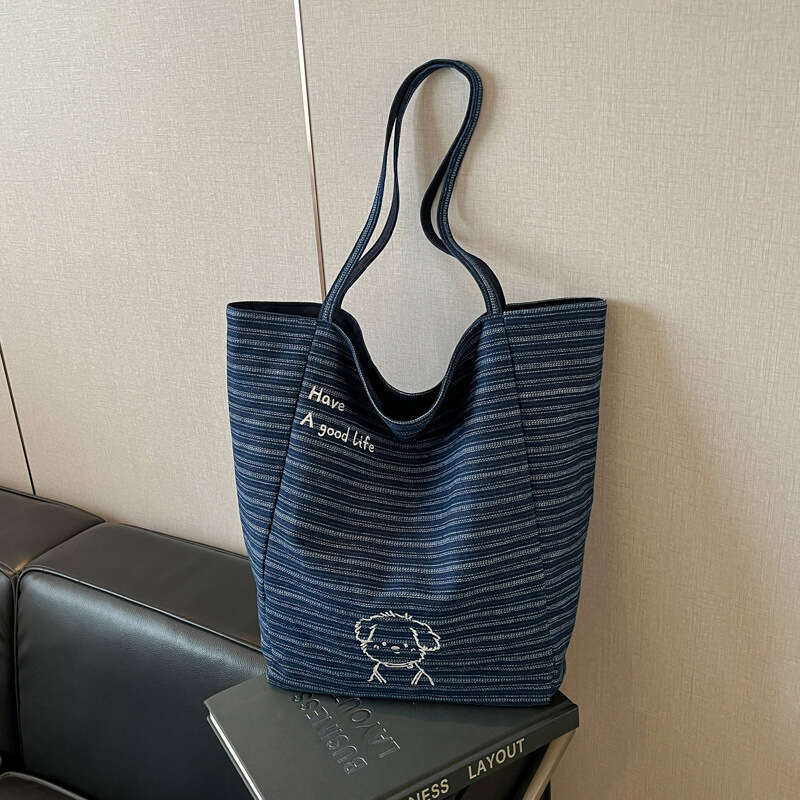 New Denim Women's Crossbody Bag, Embroidered Tote On Both Sides, Korean Style Casual Large Capacity Shoulder Bag For Women