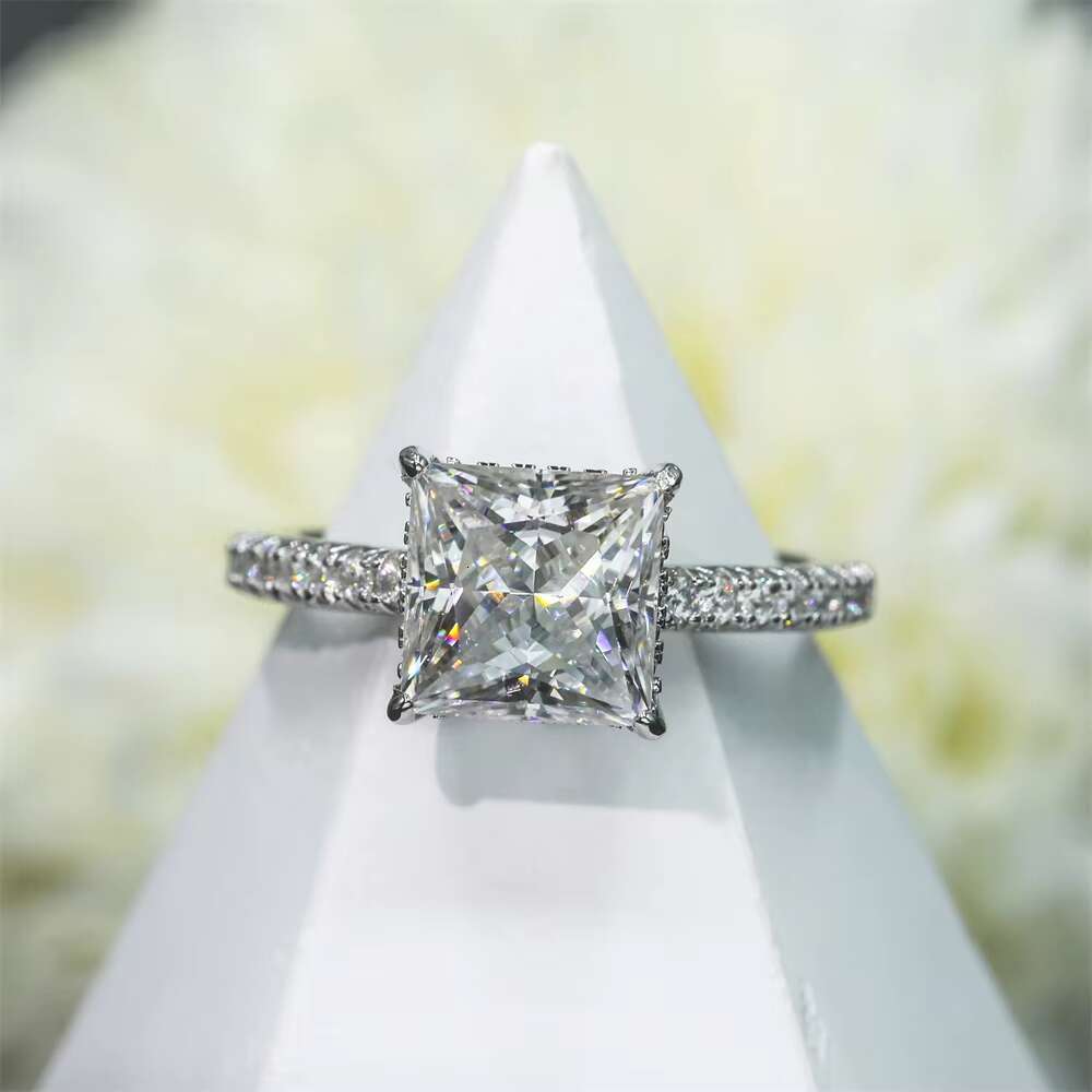 Luxury Fine Jewelry Princess Cut 3CT DEF VVS White Moissanite 9K 14K 18K Solitaire Diamond Engagement Wedding Gold Ring