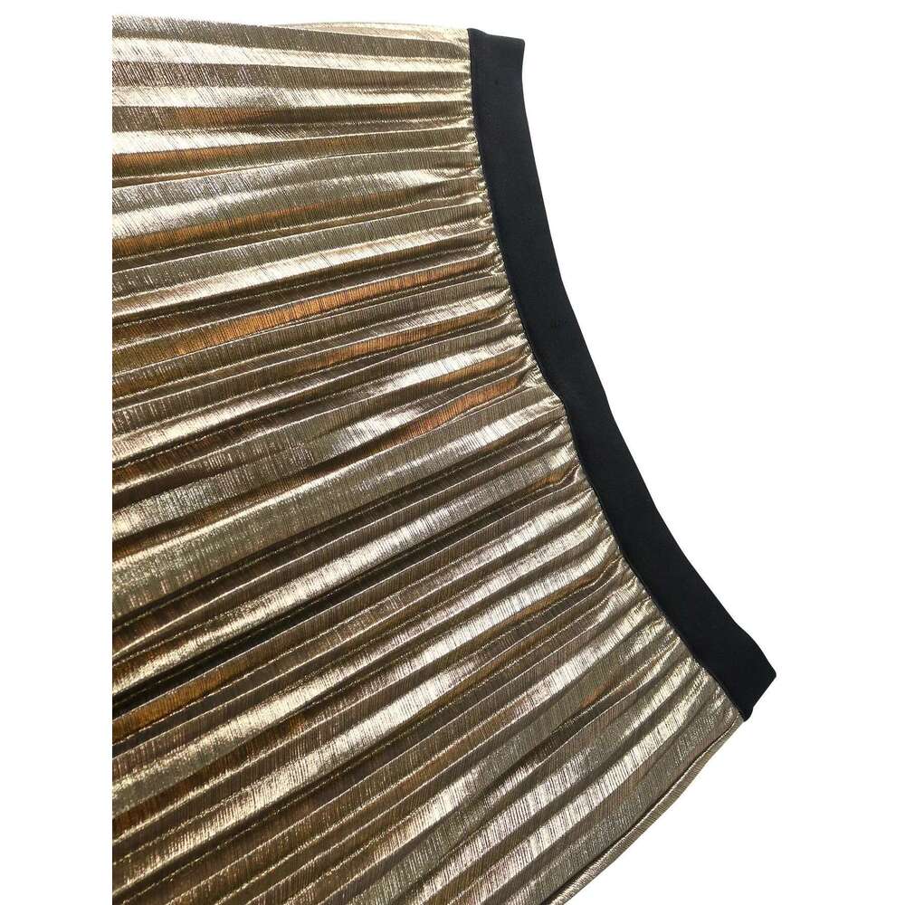 Women Black Top And Gold Long Pleated Skirt Sets Off Shoulder Split Shirt High Waist A-Line Skirts Two Pieces Set Plus Size 4XL