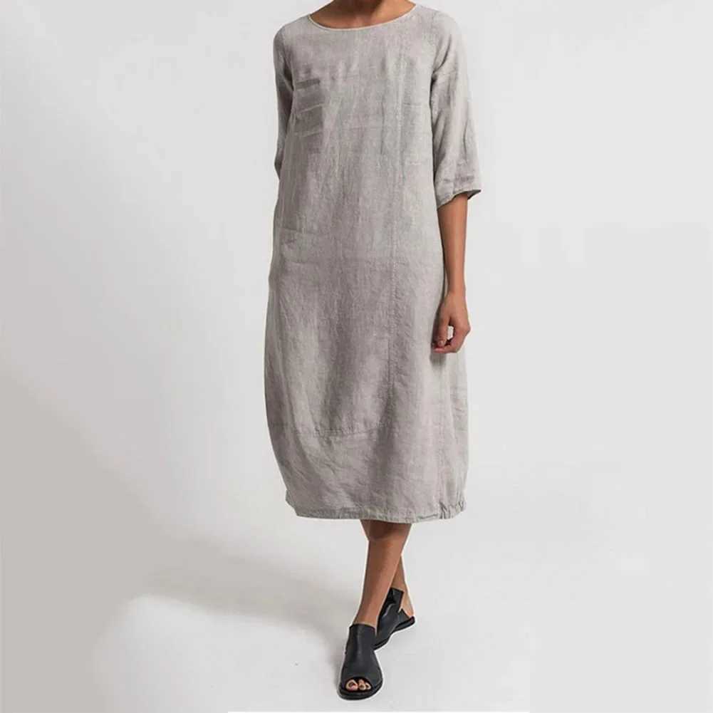 2025 Spring Oversize Cotton Womens Long Dress Casual O-neck Black Loose Dresses Female Spring Vintage Fashion Clothes LadiesXJ250514