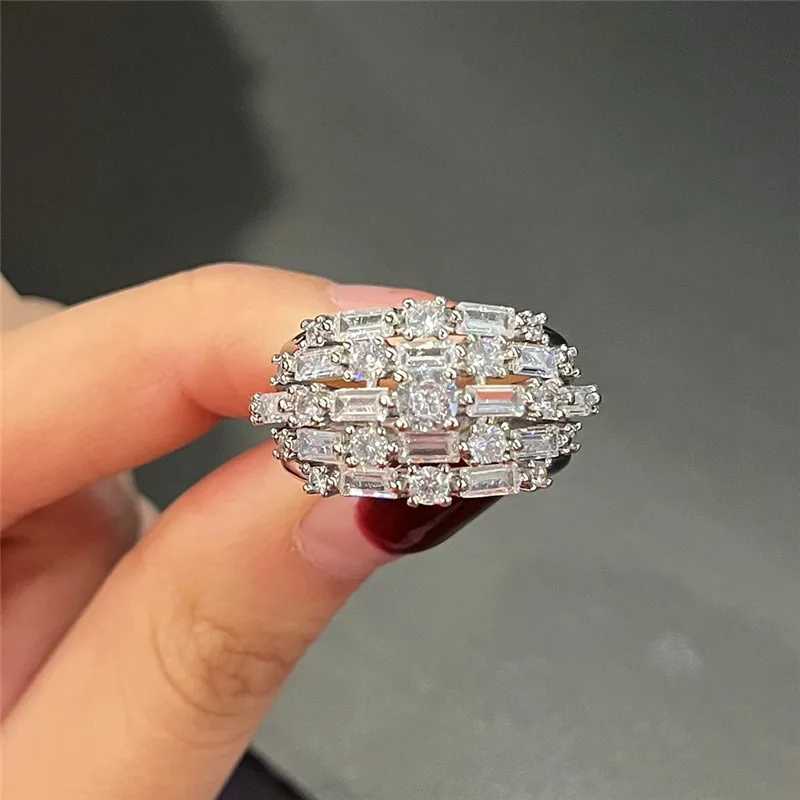 925 Sterling Silver Blue/White CZ Full Bling d Out Female Cubic Zirconia Wide Rings for Women Statement Jewelry GiftsXJ250514