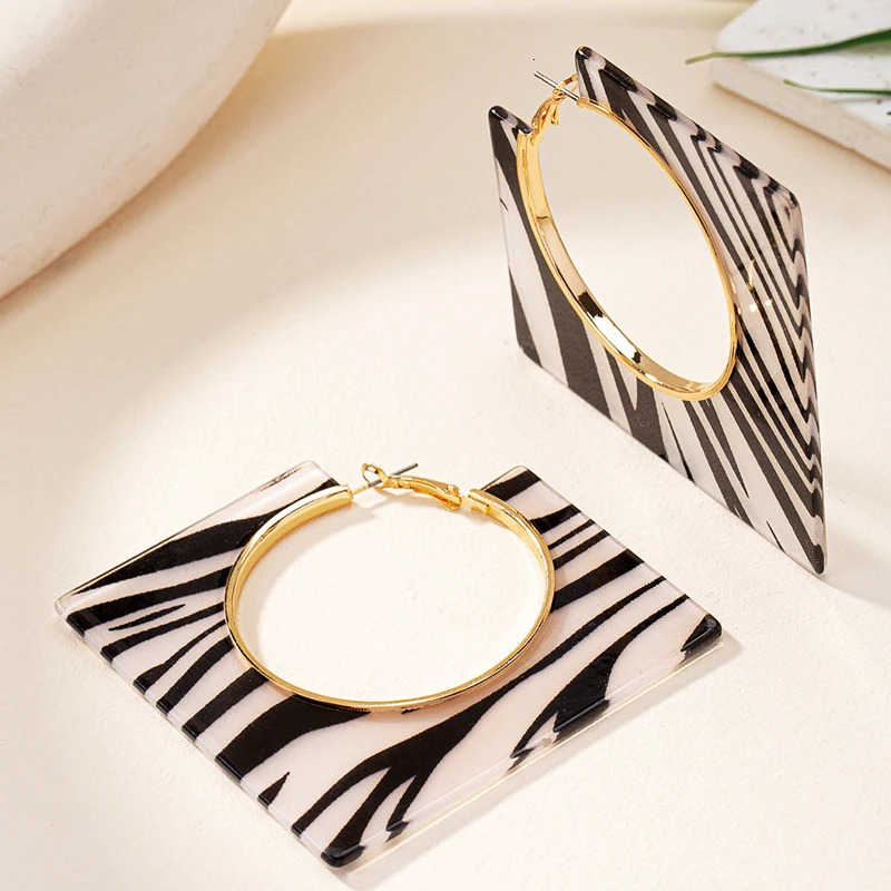 Acrylic Square Earrings for Women Party Exaggerated Leopard Print Resin Big Zebra Pattern Geometric Earrings Jewelry 250514