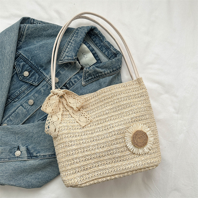 Free Delivery Designer Bag Large Capacity Fashion Gentle Temperament Straw Woven Scarf Shoulder 2025 Summer Underarm Tote Bag Luxury Bag