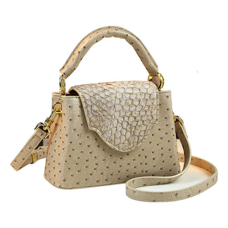 Fashion Leather Women's Handbags V Letter Small Shoulder Crossbody Bag Niche Ostrich Print Portable Messenger Shell Bags
