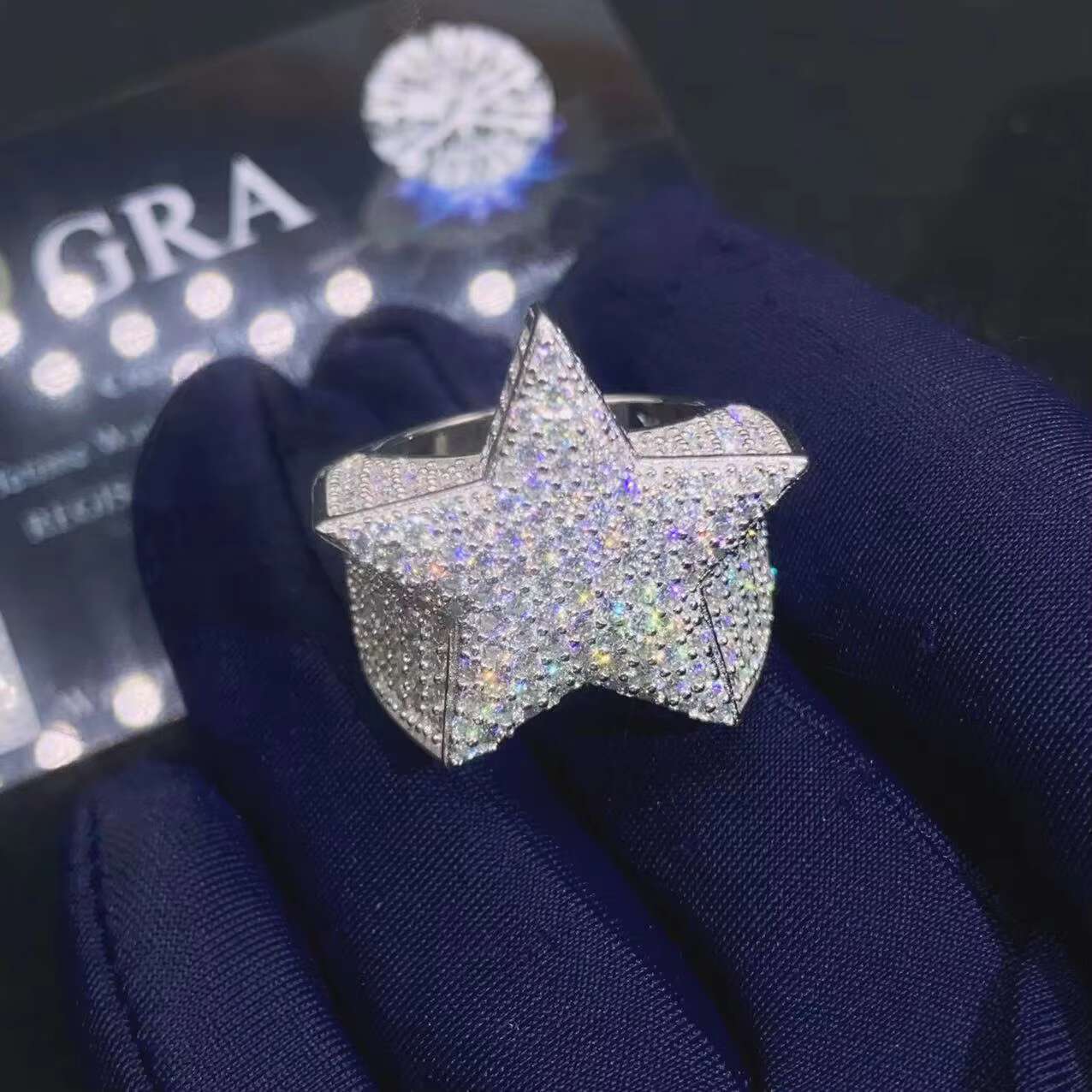 Wholesale Sterling Silver 925 White Gold Plated Iced Out Hip Hop Men Fashion Vvs Moissanite Star Ring