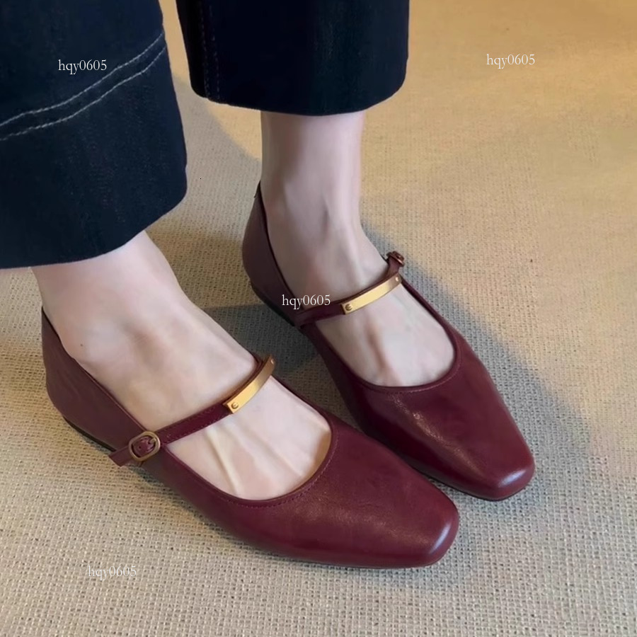 Top brand high-quality new-style designer French buckle Mary Jane women's new square toe flat sole single shoes, low heel small leather shoes, ne