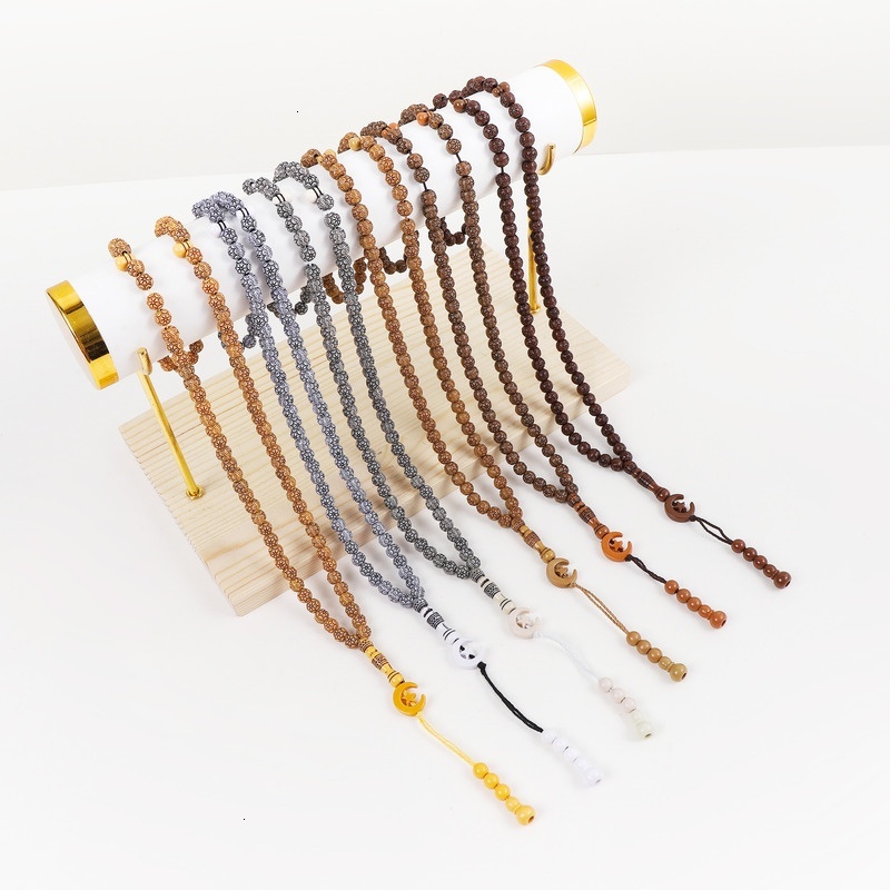 New Handstring Muslim Saudi Star Moon Imitation Wood 33 Praise Islamic Prayer Pilgrimage Beads