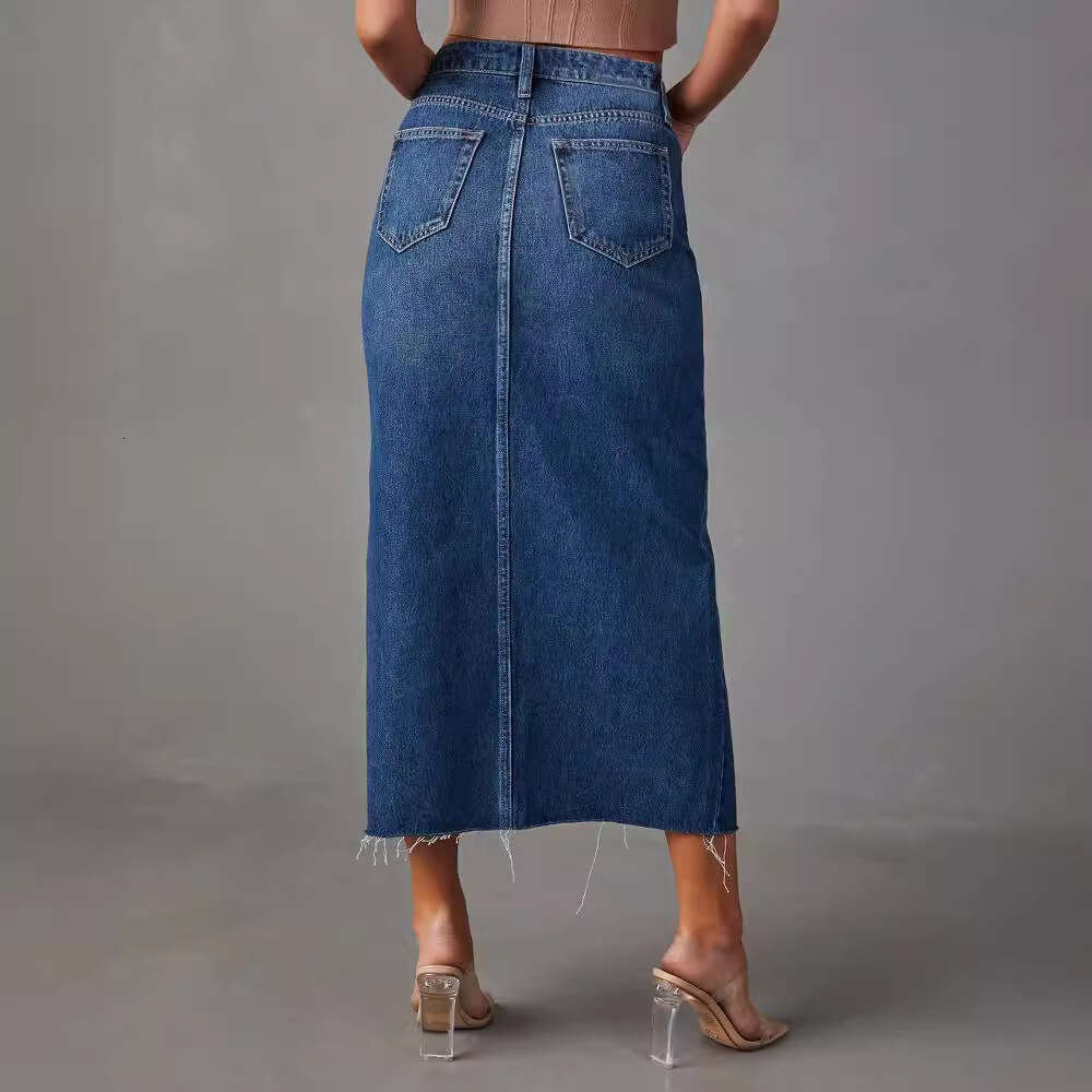 Sexy Spicy Girl A-line Pattern Split Slim denim Half Skirt 2024 Spring/Summer