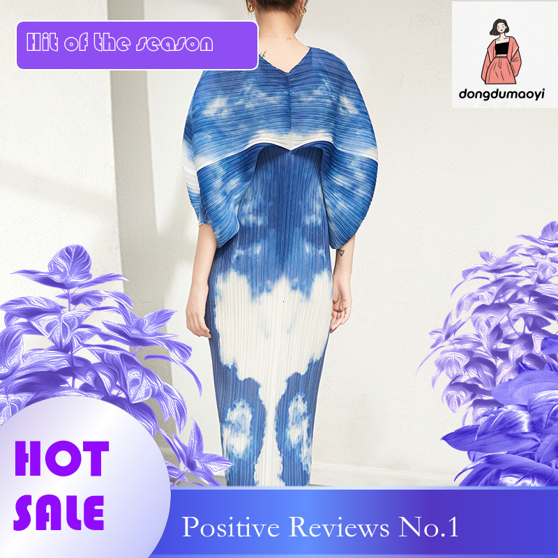 dongdumaoyi new autumn French tie dye printed batball sleeve V neck with high end irregular dress for women