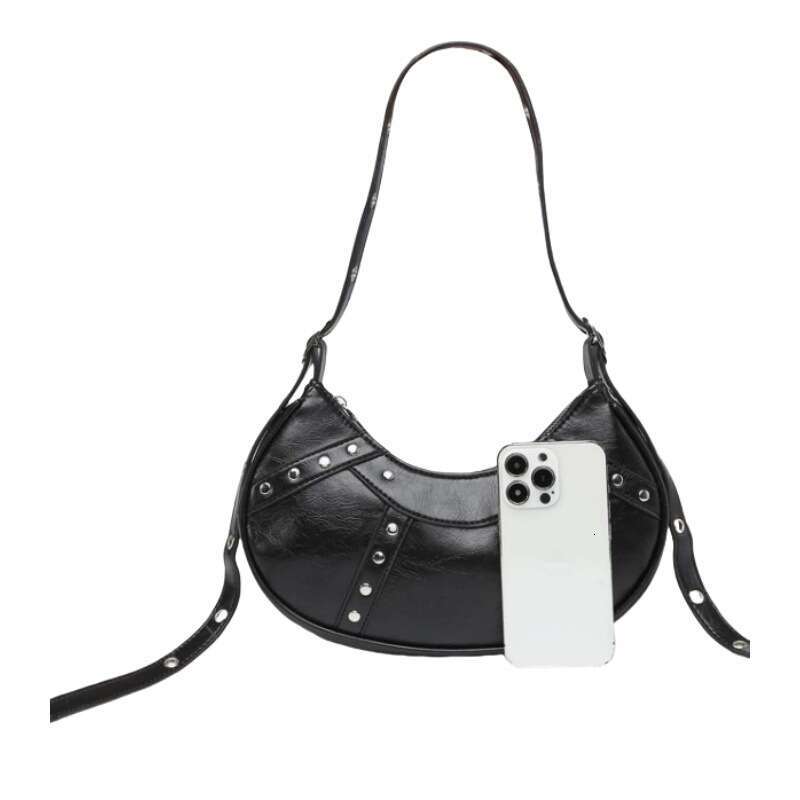 PU Rivet 2024 New Shoulder Women's Armpit Trendy Soft Leather Crossbody Bag
