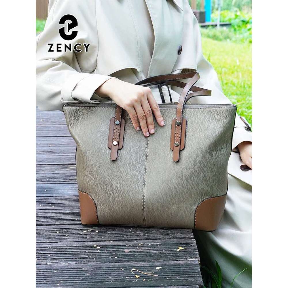 Zency Genuine Leather Tote Bags Women 2025 Large Capacity New Designer Shopping Bag For Work Commuters