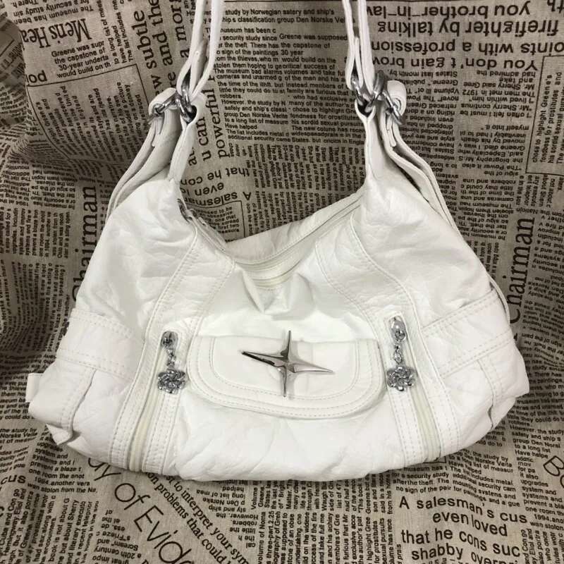 Soft Leather Large Capacity Tote Star Classic Shoulder Y2k Korean Casual Crossbody Bag Versatile Student Bags