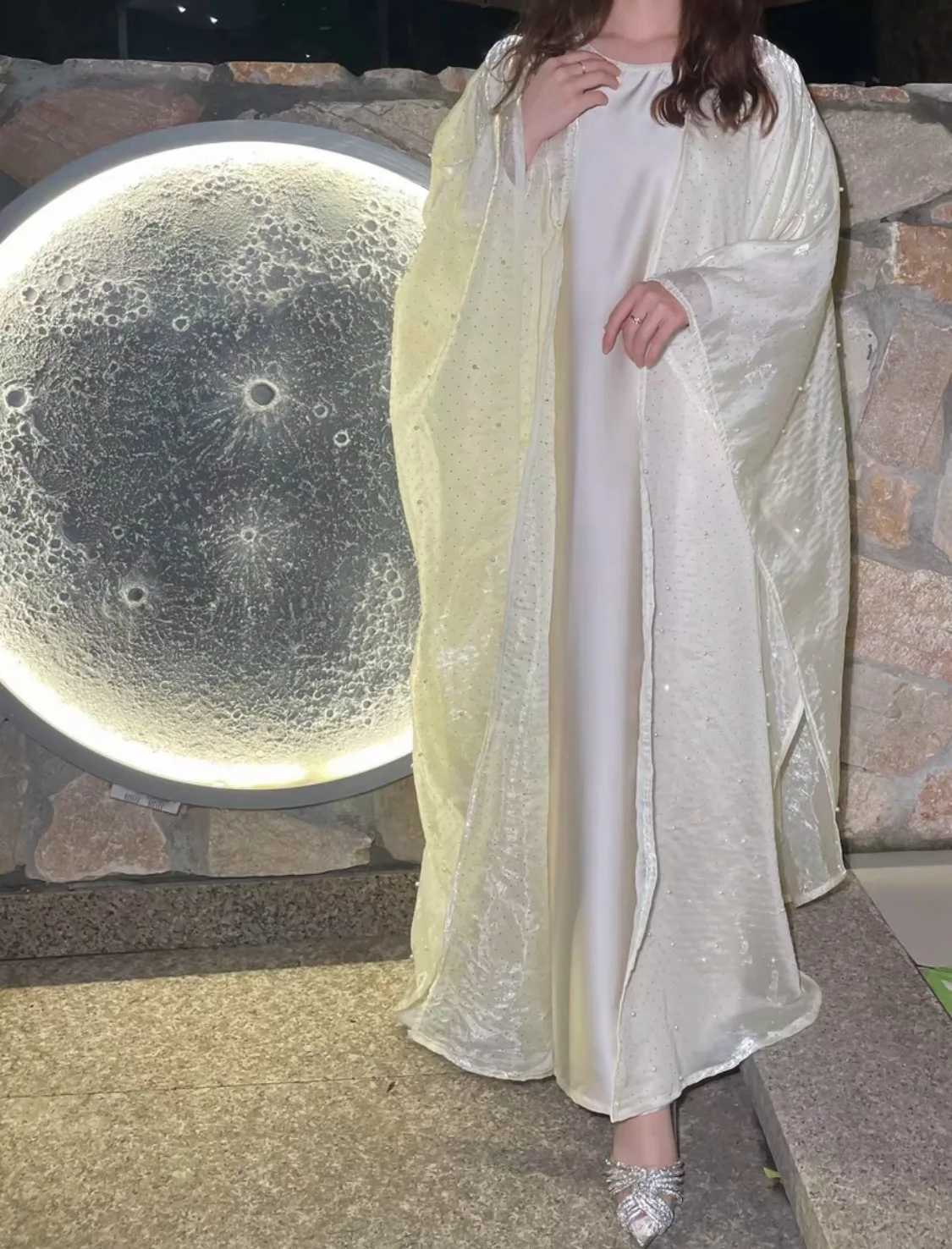 Eid Muslim Sets for Women Beads Shiny Kimono Cardigan Maxi Dress Matching Suit Dubai Abaya Ka Kaftan Islam Jalabiya Ramadan X250514