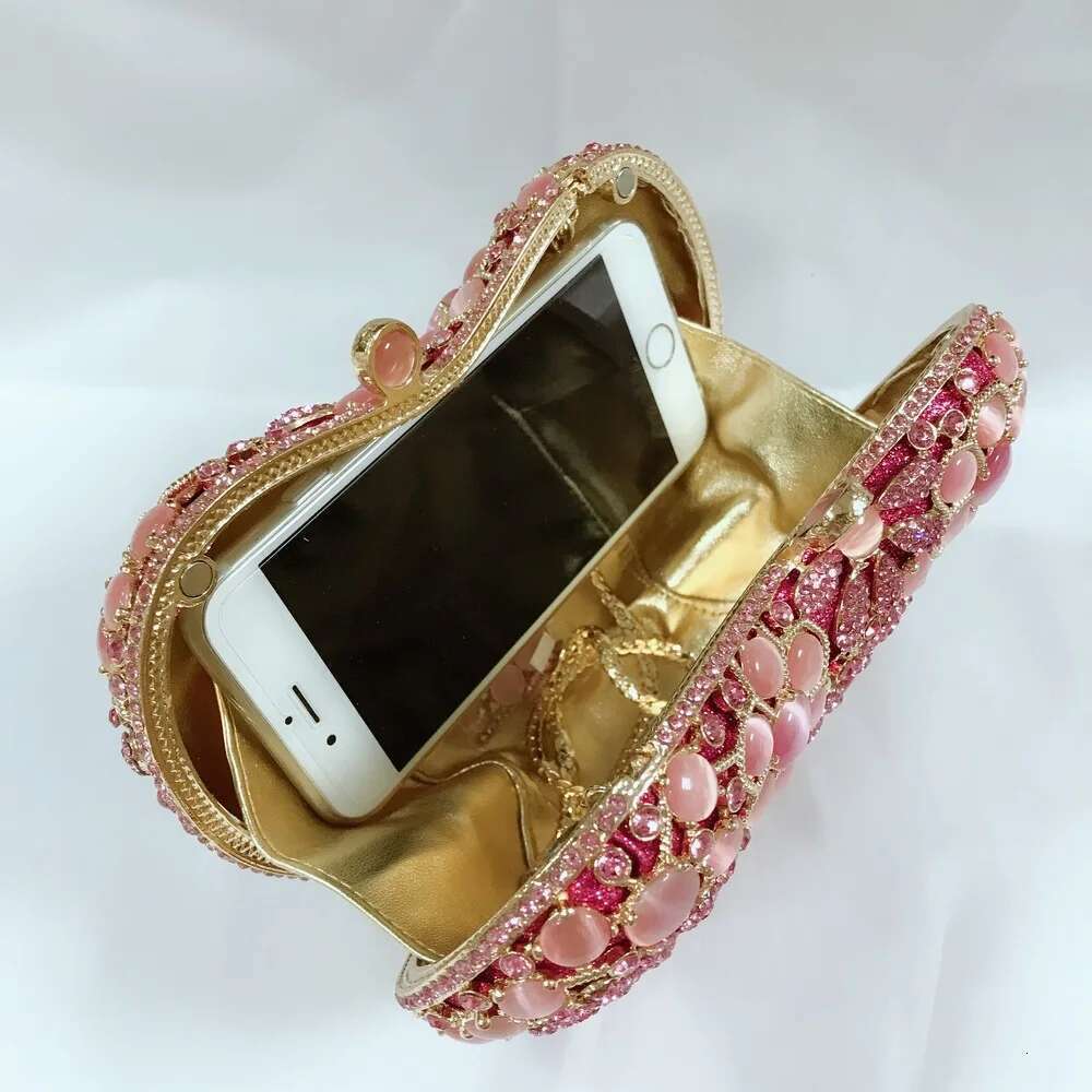 Dazzling Gold/Pink Color Flower Bag Women Crystal Clutch Evening Bags Hollow Out Wedding Party Shoulder Handbag And Purse