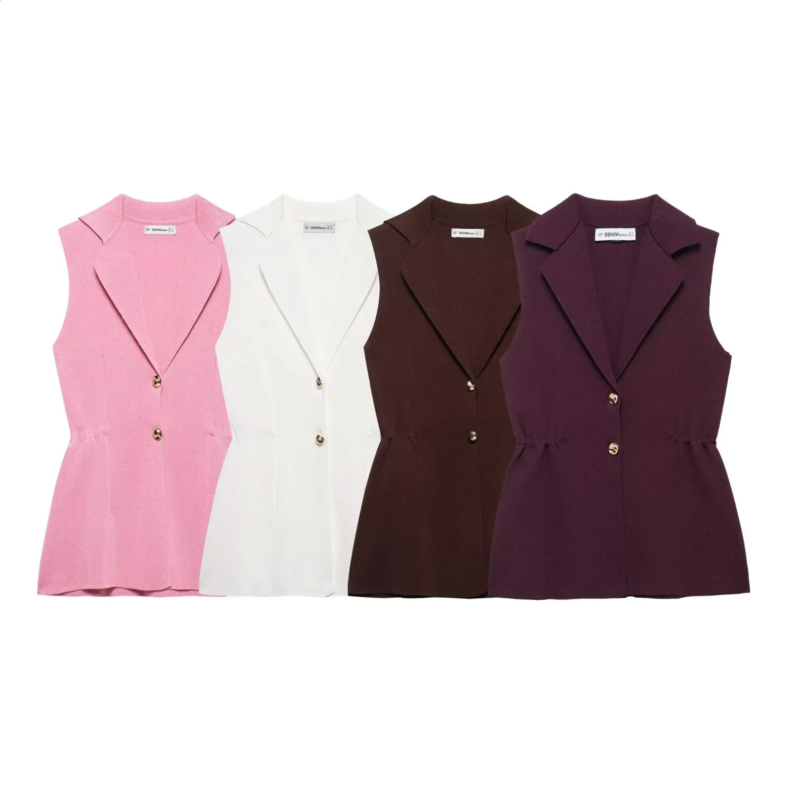 Zevity 2025 Women Fashion Solid Color Pleated Waist Knitting Vest Sweater Female Chic Casual Cardigan Waistcoat Tops SW9041 250506