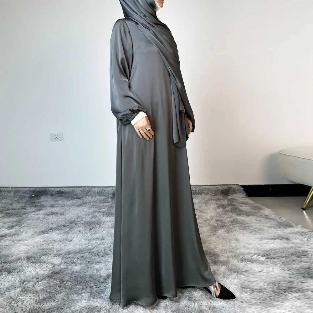 Elegant Shiny Satin Abaya Modest for Women Muslim Eid Dress Ramadan Kaftan Arabic Long Robe Dubai Femme Islamic Jalabiya Vestido X250514