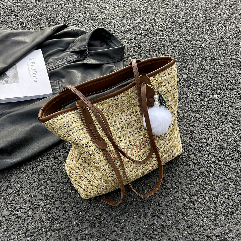 Summer popular vegetable basket for women 2025 new grass woven bag, large capacity versatile commuting single shoulder bucket bag