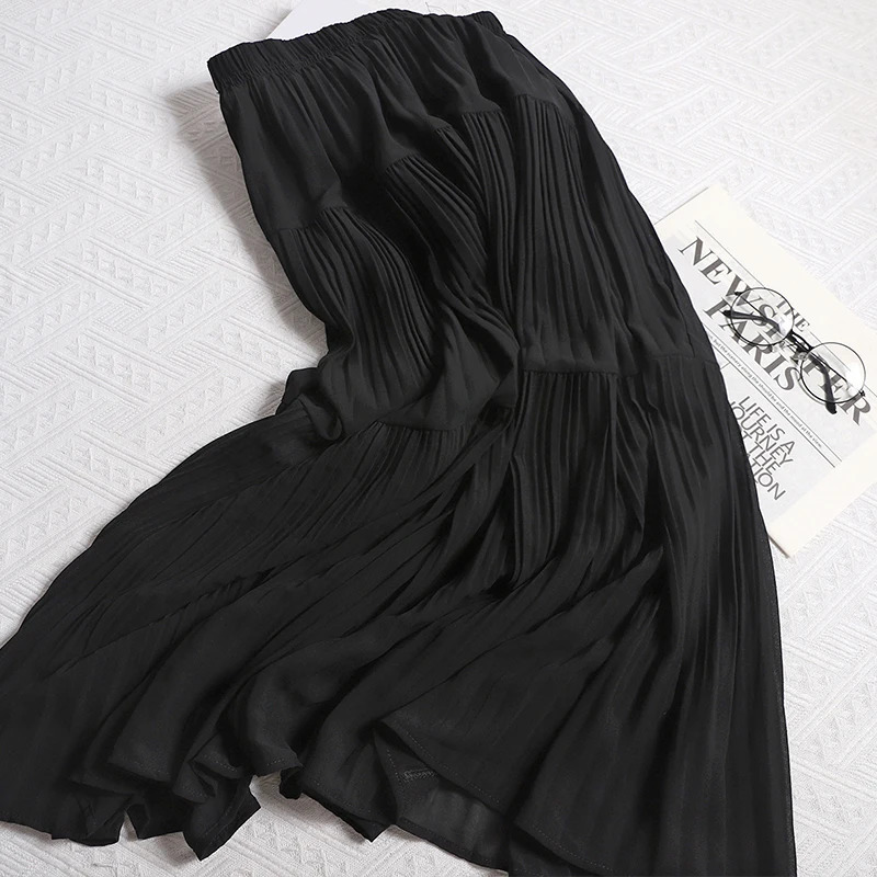 Womens Elastic Waist Covering Flesh Slimming Aline Skirt With Sense Sagging Half Length Gentle Elegant Pleated 250514