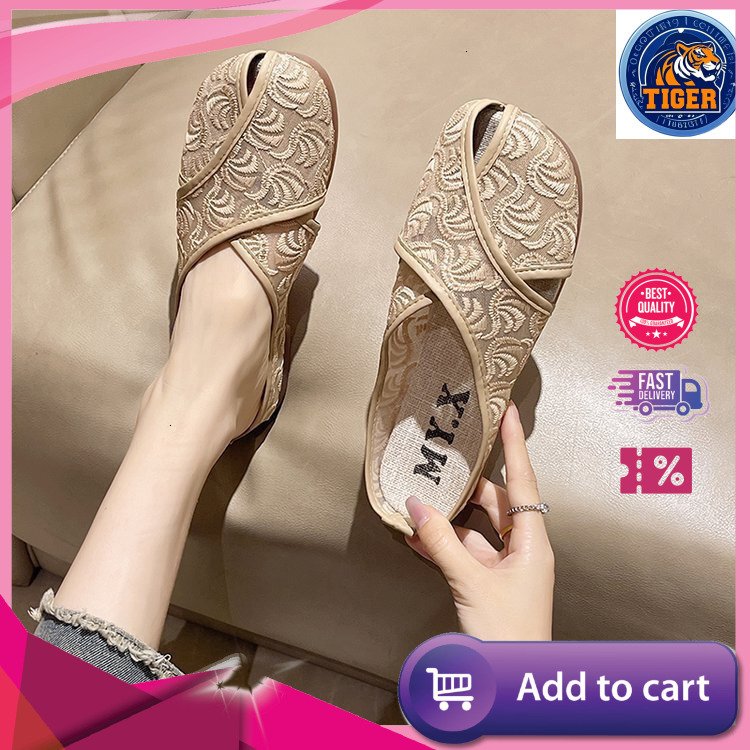 Ddmytiger Chinese Embroidered Comfortable Bun Half Trailer Summer New Flat Bottomed Ethnic Style Casual Slippers For External Wear Outdoor Shoes