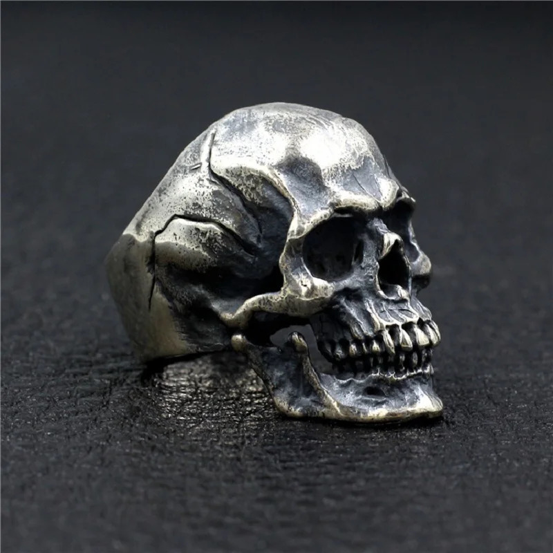 34mm Width Real Silver Big Retro Skull Ring Man Woman S925 Sterling Silver Handmade Skull Head Closed Rings Male Fine Jewelry 250509